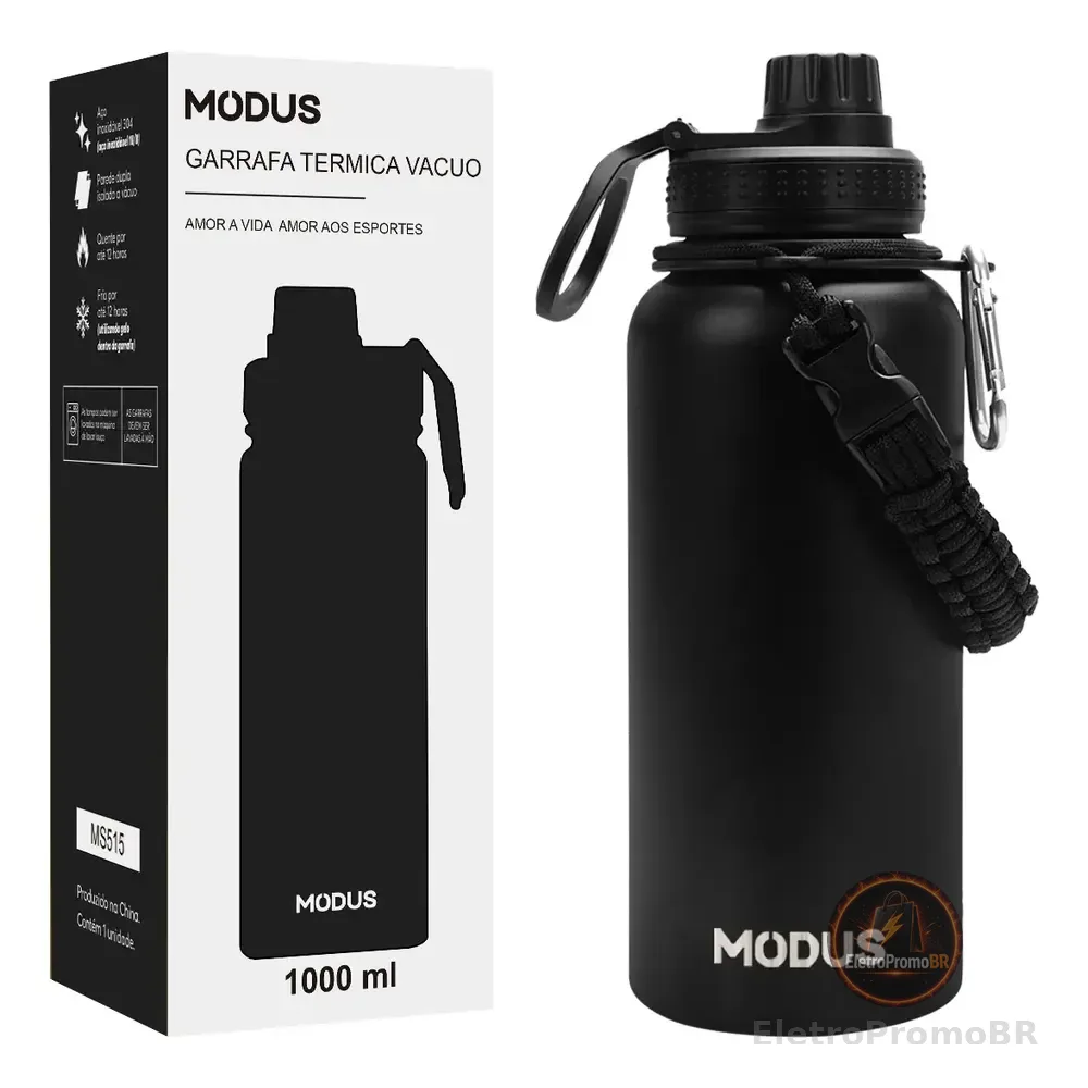 ➡️ Garrafa Térmica 1 L Aço Inox 304 Bebidas Quentes E Frias Calor 12h Frio 18h Cor Preto