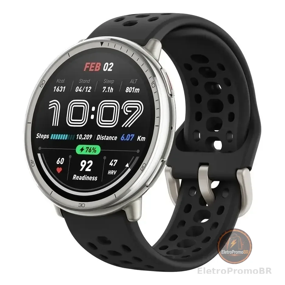 Smartwatch Amazfit Active 2 Silicone Prata com Pulseira Esportiva Preta