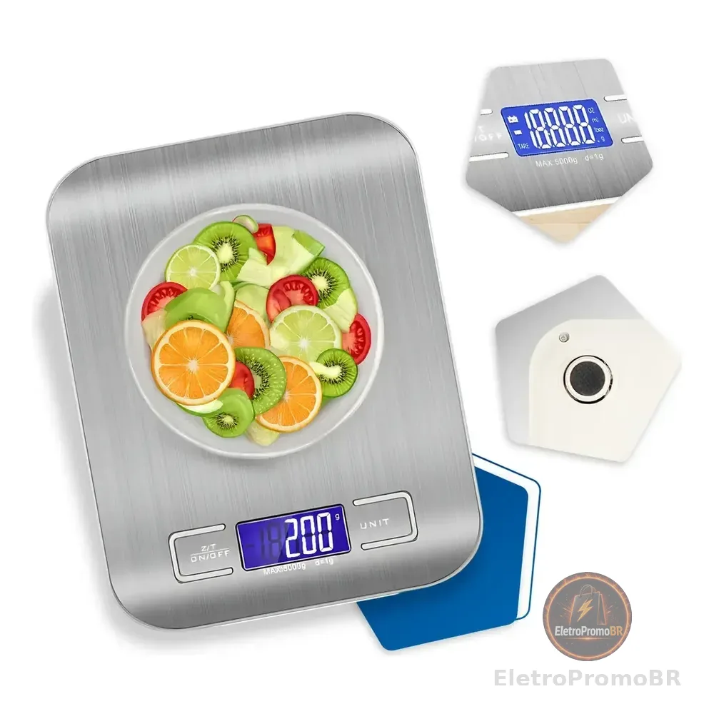 Balança Digital de Cozinha Inox 10kg Nixzen Prateada