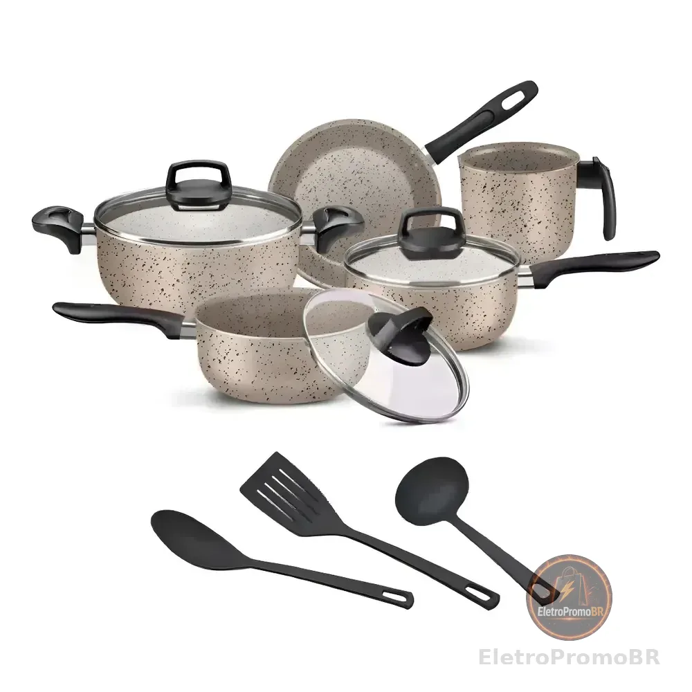 Jogo De Panelas 8 Peças Teflon Antiaderente C Tampa De Vidro Cor Ceramic Cerâmica