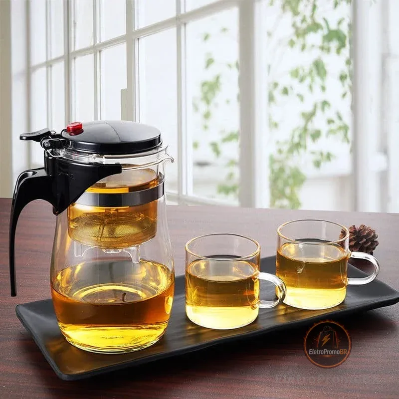 Chaleira Bule Jarra de Vidro 900ML Para Chá Com Infusor Reutilizável