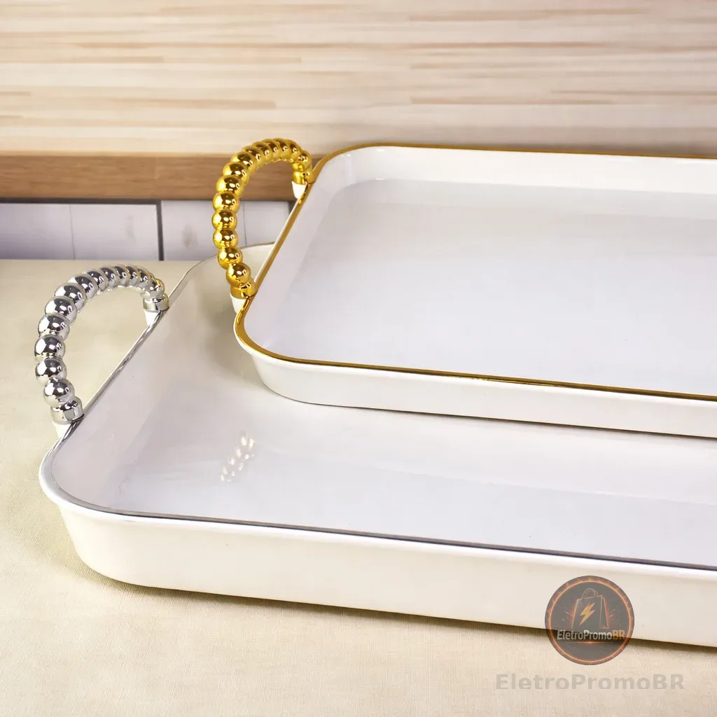 Bandeja Organizadora Alça Cantinho do Café Multiuso Resistente Decorativa Casa Cozinha Mesa Posta