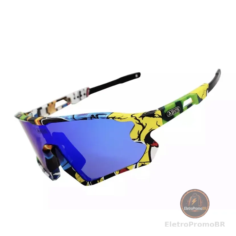 Óculos Esportivo Abus Y1, Armação TR-90, 5 lentes (sendo 1 polarizada), UV400