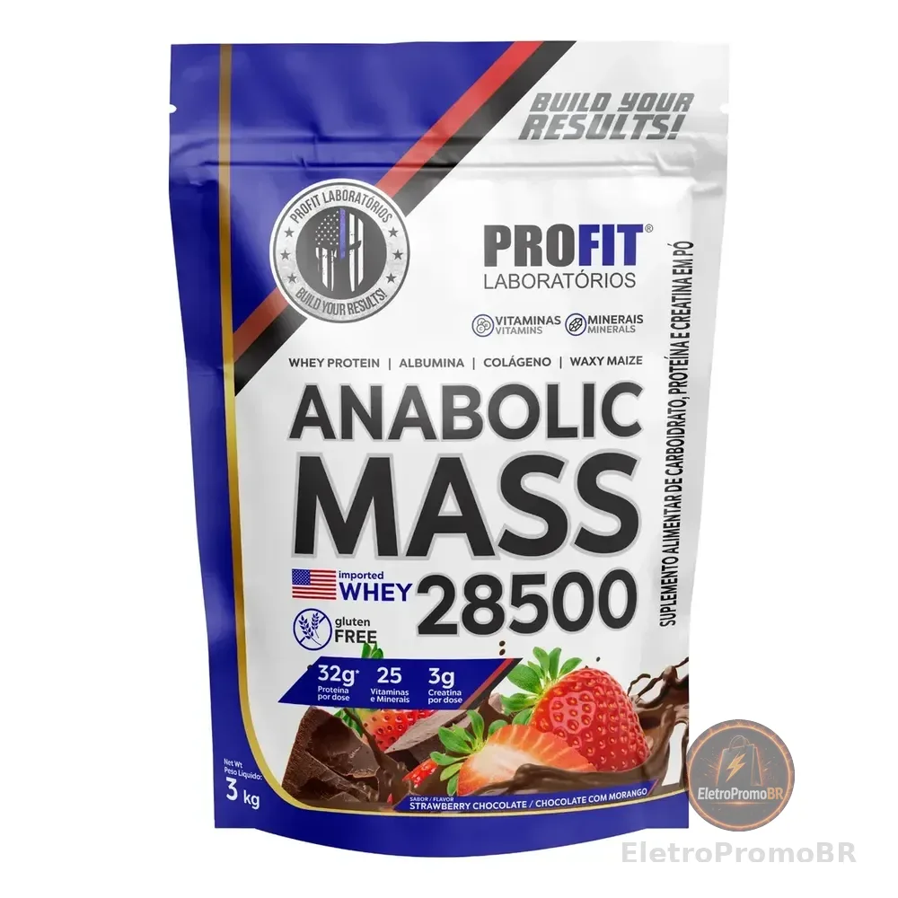 Hipercalórico Anabolic Mass 28500 - 3kg - Profit Labs Sabor Chocolate Com Morango