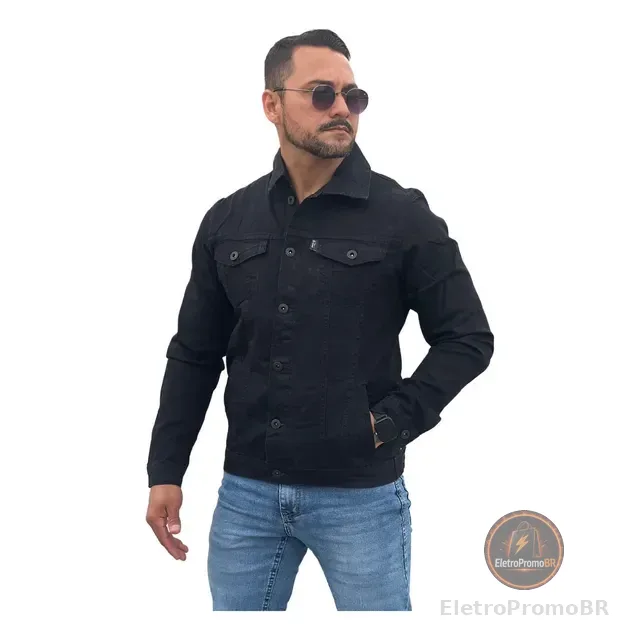 Jaqueta Jeans Masculina Sarja Bolsos Funcionais Resistente