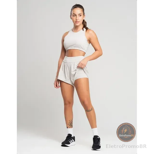 Conjunto Academia Feminino Short Com Forro Top Nadador