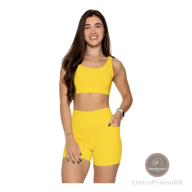Conjunto Academia Short Bolso Top Duplo Regata Poliamida Fit