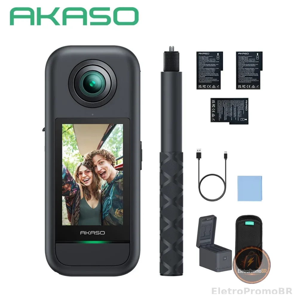 Câmera De Ação  AKASO 360 Prova De Intempéries  5.7K 360° 72MP Com Cartão MicroSD