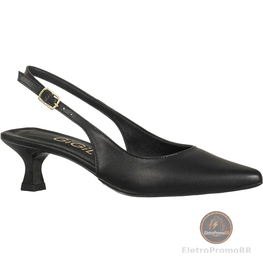 Sapato GiGiL Feminino Scarpin Slingback Bico Fino Salto Fino Verniz Onça Clássico Elegante