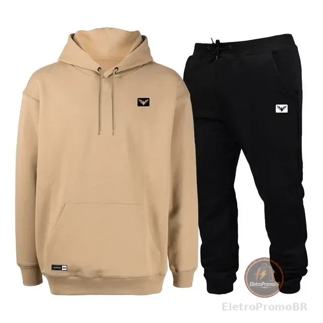 Conjunto De Frio Moletom Com Capuz Canguru Flanelado Preto