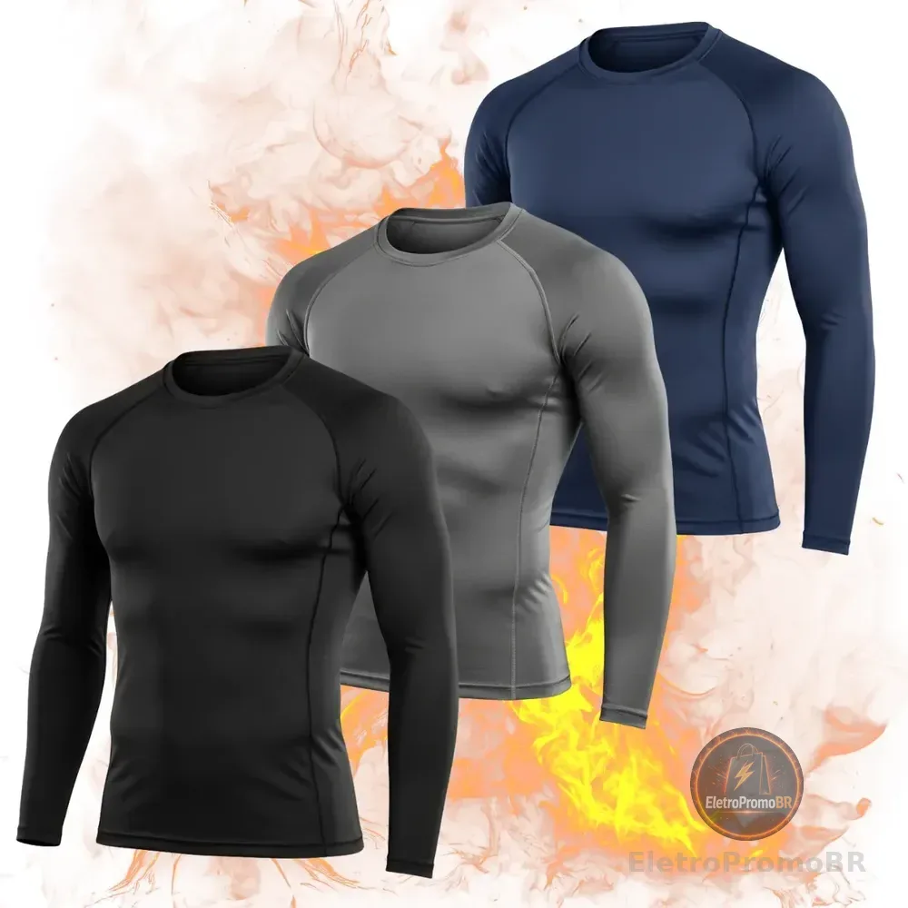 Kit 3 Camisas Térmicas Masculina Segunda Pele Proteção Uv50 Preto/ Azul-marinho/ Chumbo Gg (46-48)