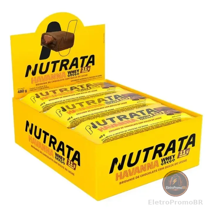 Barra Whey Grego 40g Display Com 12 Unidades Brownie Com Dulce De Leche Havanna Nutrata Brownie De Chocolate