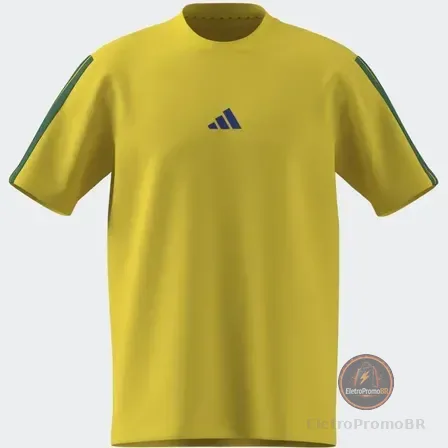 Camiseta Masculina Essentials Três Listras adidas Byello/bgreen/bgreen/bgreen Sem Desenho G Lisa