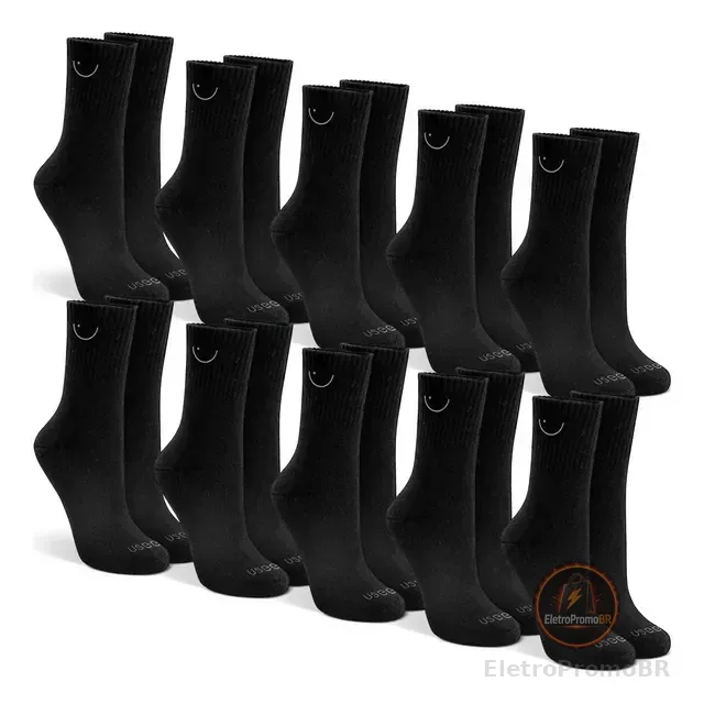 Kit Com 10 Pares De Meias Cano Alto Algodão Usee Brasil
