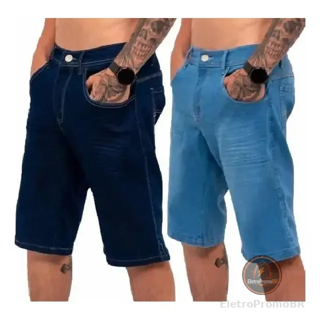 Kit 2 Bermudas Masculinas Jeans C\ Lycra Slim Fit