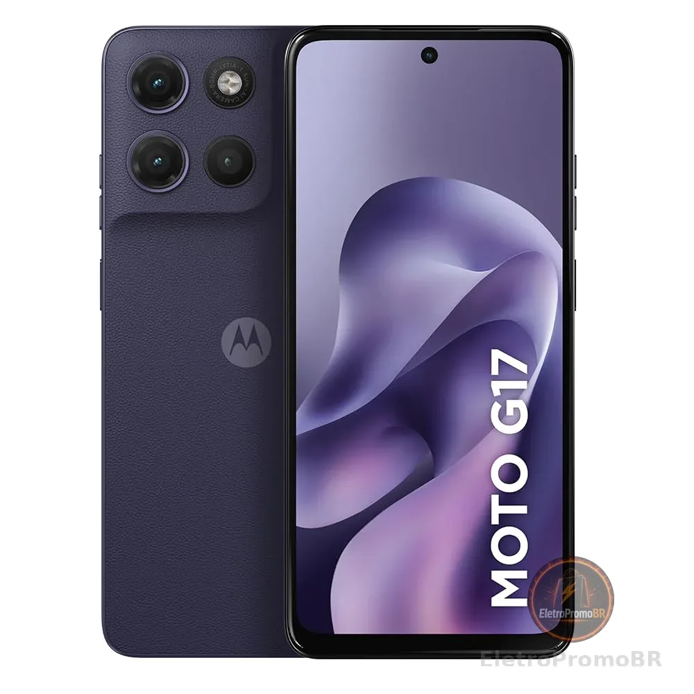 Smartphone Motorola Moto G17 4G - 128GB 12GB (4GB RAM + 8GB RAM Boost) camera 50MP Sony Lytia 600, tela FHD+ 60hz, bateria 5200 mAh - Roxo