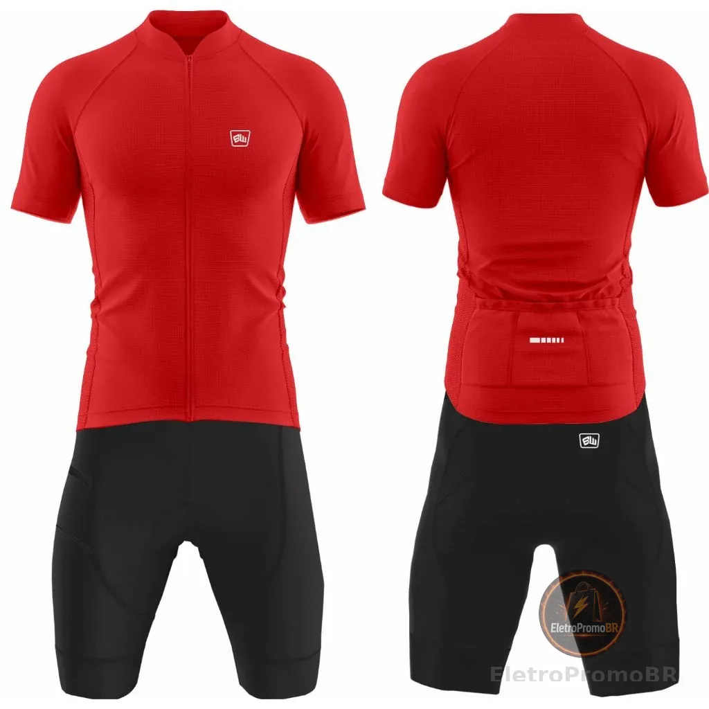 Conjunto Ciclismo Masculino Proteção Uv Camisa Camiseta com Ziper e Bermuda em Gel Alta Densidade Pedal Bike