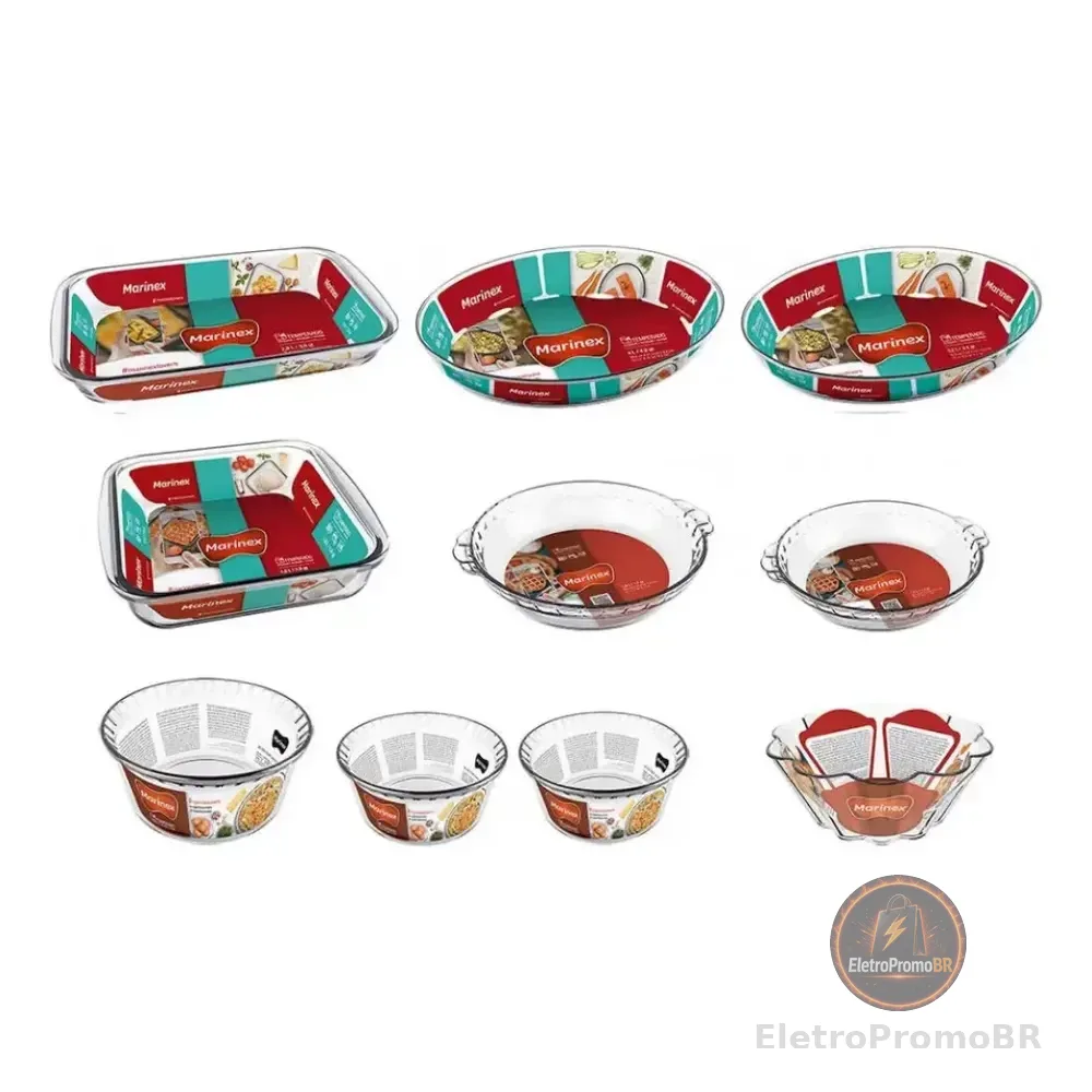 Conjunto De Travessas Refratárias Em Vidro 10 Peças Marinex Transparente