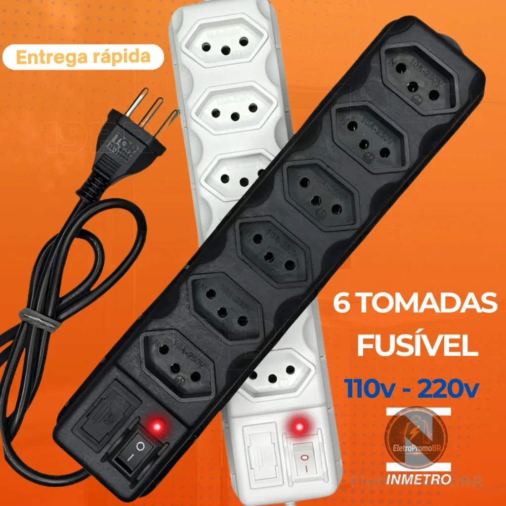 FILTRO DE LINHA RÉGUA DE TOMADAS 6 ou 3 tomadas tripolar 10 Amperes com fusível