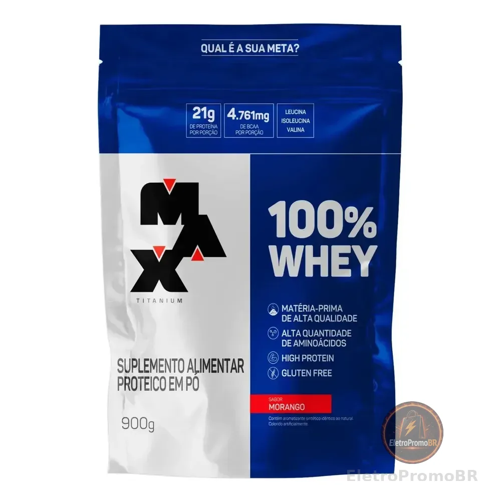 Suplemento En Pó Max Titanium 100% Whey Proteínas De 100% Whey Protein Concentrado Sabor Morango X 900g
