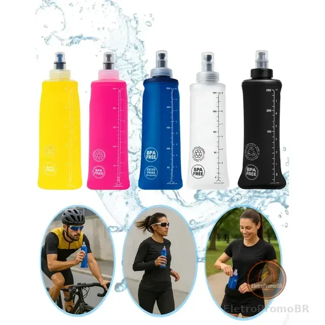 Garrafa Água Hidratação Soft Flash Silicone Dobrável 250 Ml