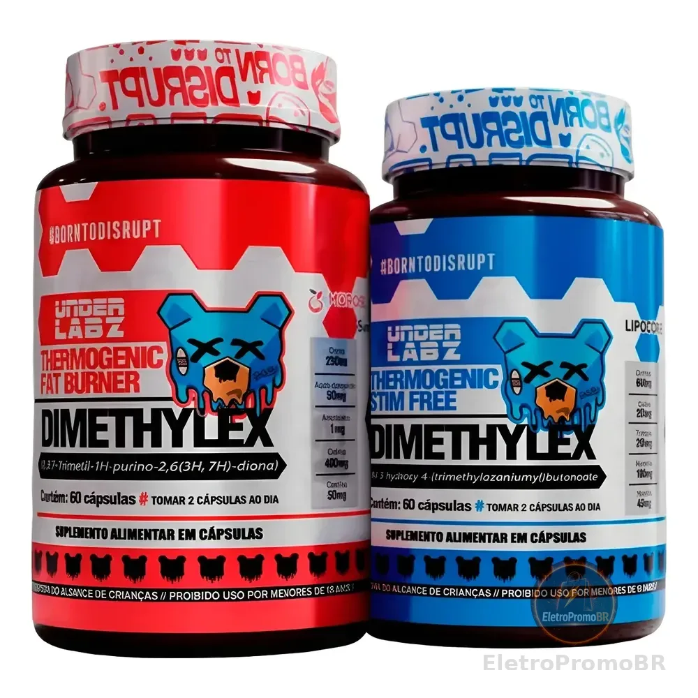 Kit Dimethylex Under Labz Original + Stim Free Sem Cafeína 60 Capsulas Cada