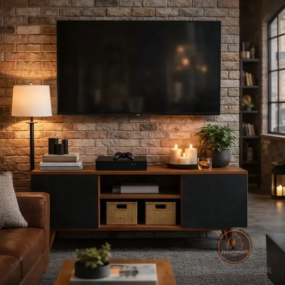 Rack Retrô Moderno Para Tv Até 50 Com Nichos Decorativos Preto