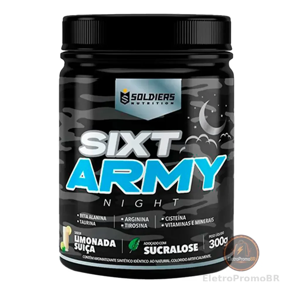 Pré-treino Sixt Army Night 300g Workout Termogênico Sabor Limonada Suíça Soldiers Nutrition Energia Foco Treino