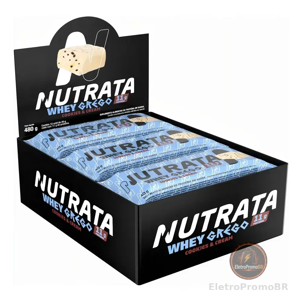 Barra Whey Grego 40g Display Com 12 Unidades Cookies & Cream Nutrata