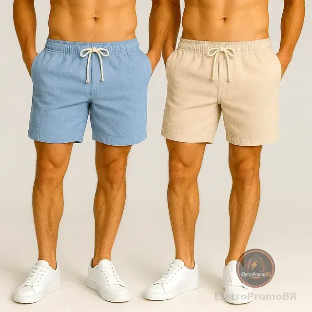 Kit 2 Bermudas Linho Short Mauricinho Curto Casual Praia Lev
