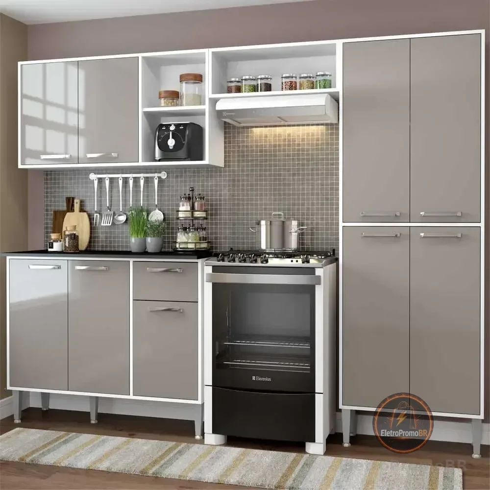 Armário De Cozinha Compacta Xangai Multimóveis Vm2840 Branco/lacca Fumê