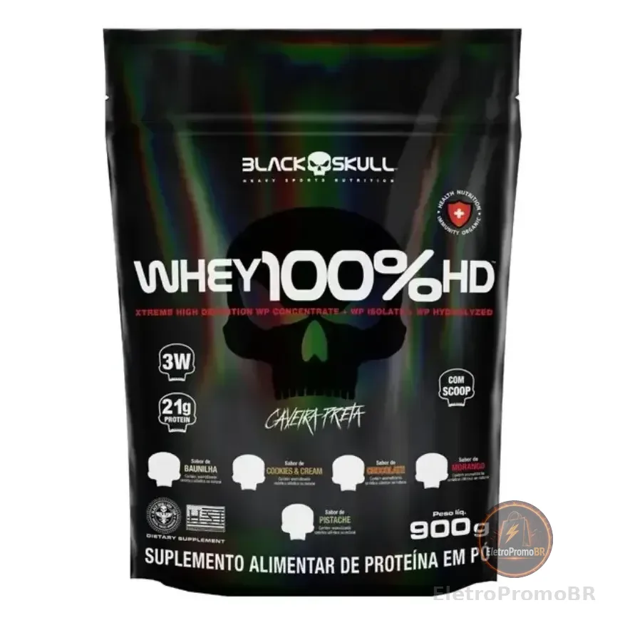 Whey Protein 100% Hd Black Skull Para Músculos Sabor Pistache 900g
