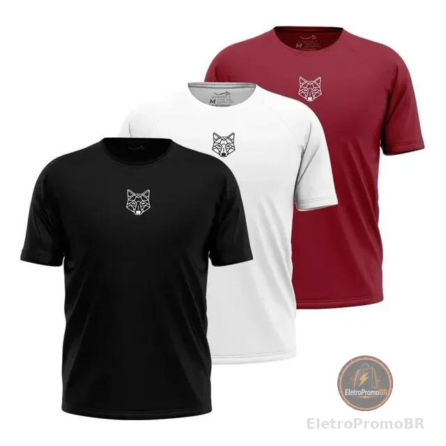 Kit 3 Camisetas Masculina Dry Alpha Lobo Geométrico