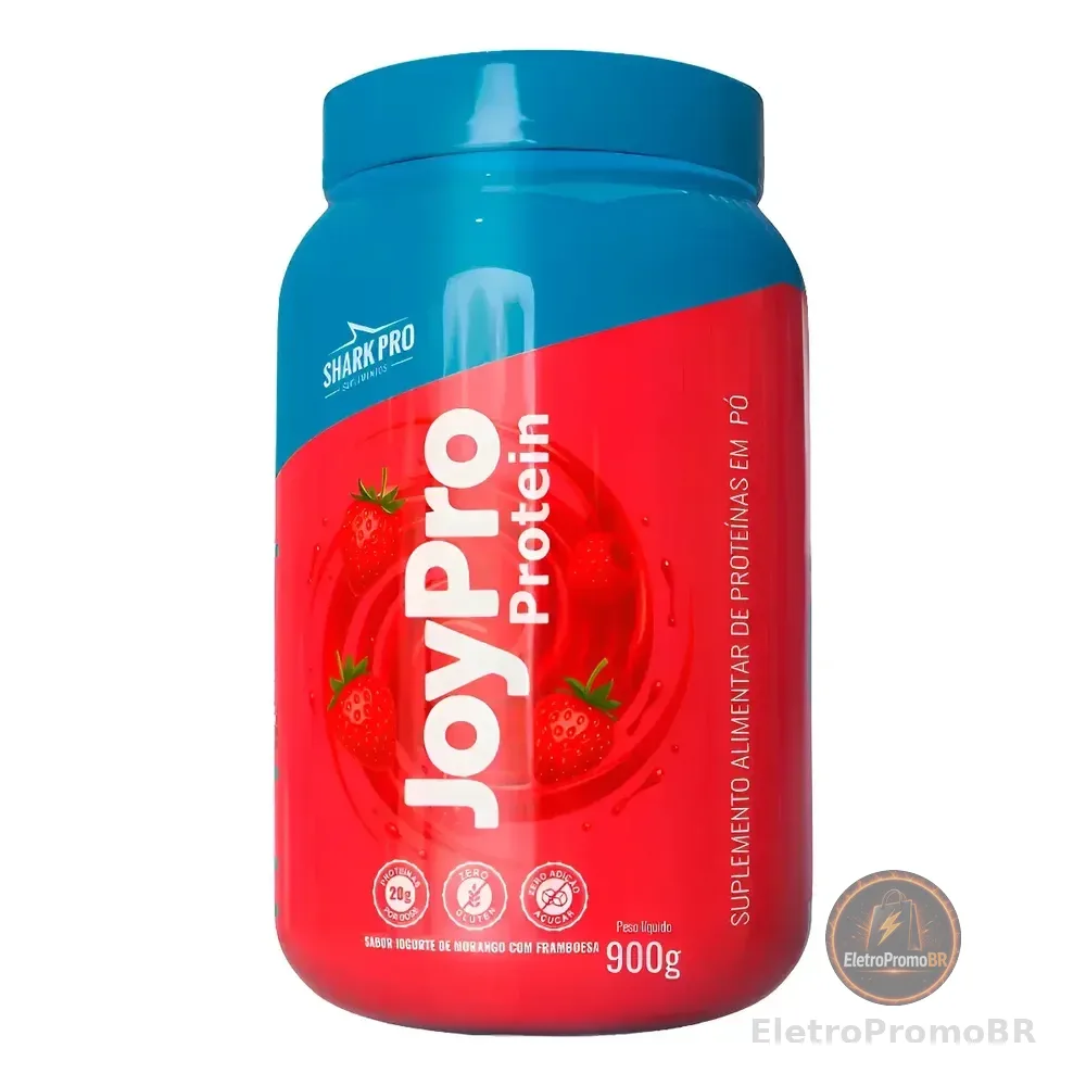 Whey Joypro Shark Pro 900g Proteína Com Colágeno E Vitaminas Iogurte De Morango C/ Framboesa