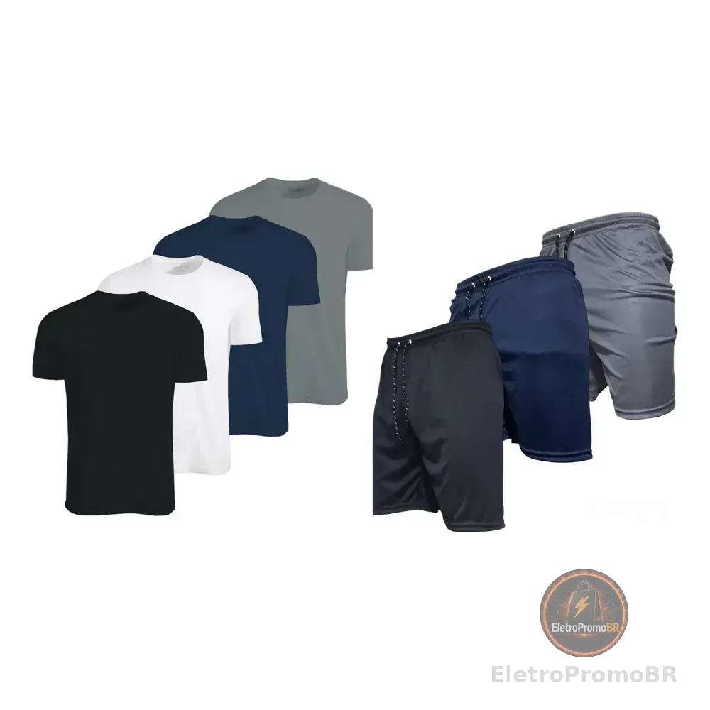 Kit 3 Camisetas Malha Fria + 3 Bermudas Academia M Ao G3 3 Camisetas E 3 Bermudas Liso G3 Lisa
