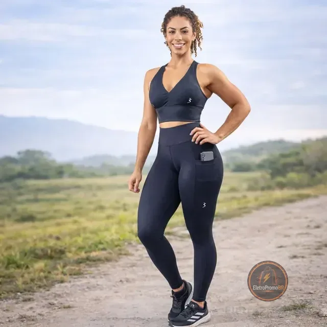 Calça Legging Fitness Feminina Com Bolso Lateral
