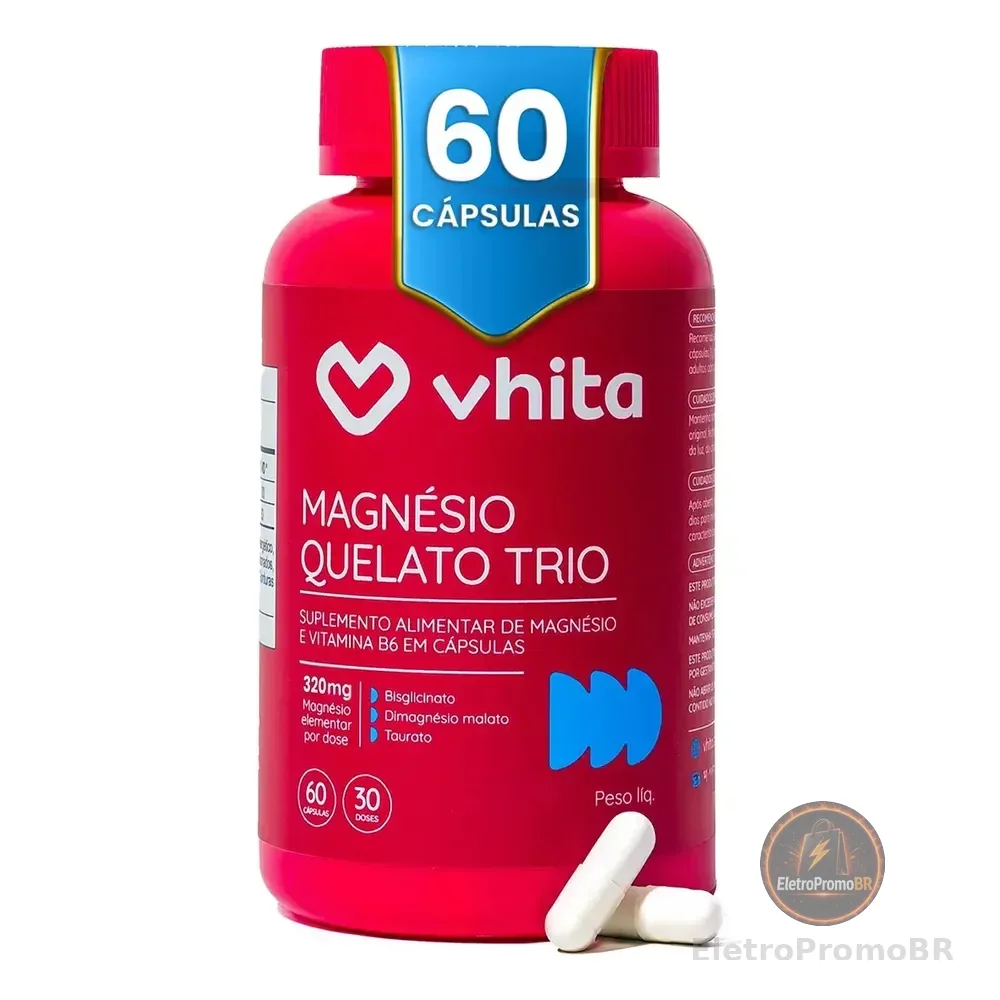 Magnésio Quelato Trio Vhita 3 Em 1 - 60 Caps Sem Sabor