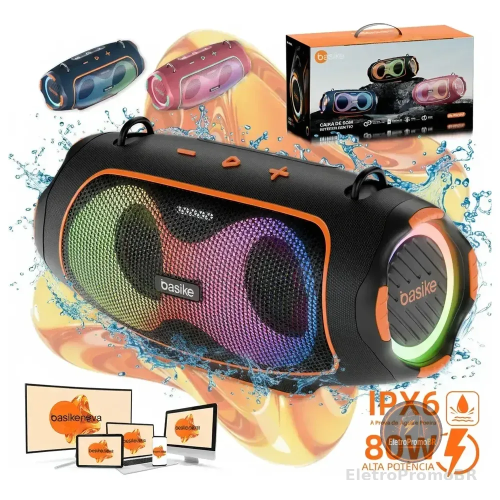 Basike Caixa De Som Bluetooth Portátil Boombox 80w 8000mah Hifi Xtreme 3 Com Rgb Tws Ipx6 Prova Dágua Grave Potente Bass... 5v