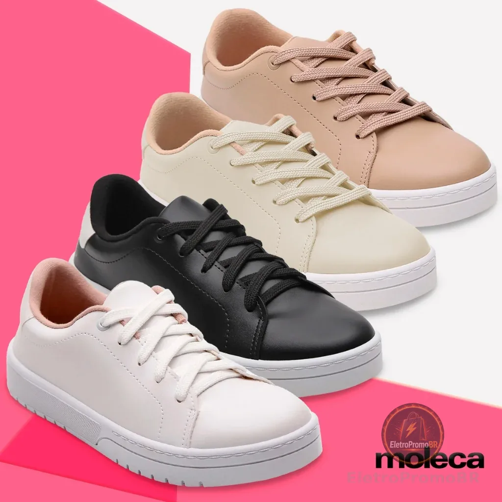 Tênis Moleca Feminino Moda Casual Básico Passeio Leve Confortável Ultra Conforto Urbano Versátil Clássico Palmilha Macia