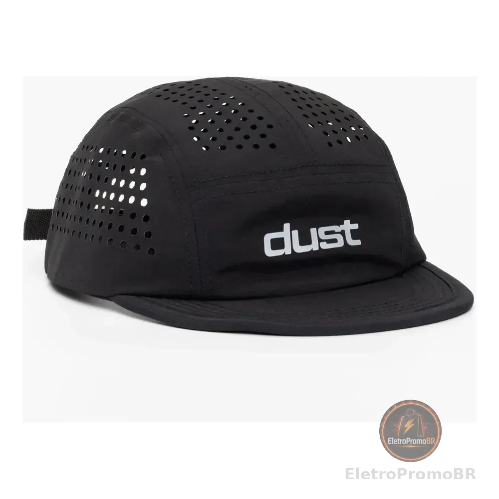Boné Five Panel Corrida Performance Airtech Preto Aba Curta Esportivo Dust Company Strapback Ajustável Ultraleve Ventilado Un Liso