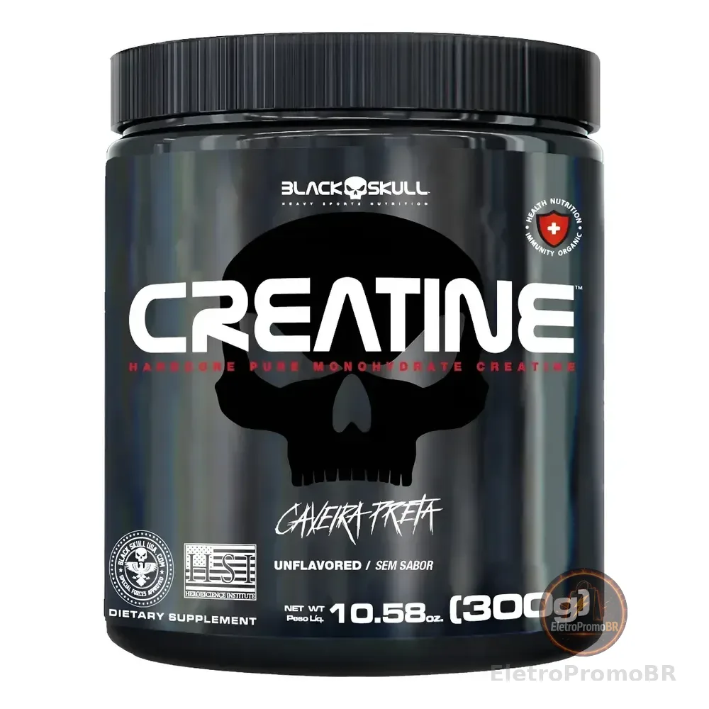 Creatina Monohidratada Creatine Pura Pote 300g Black Skull Sem Sabor