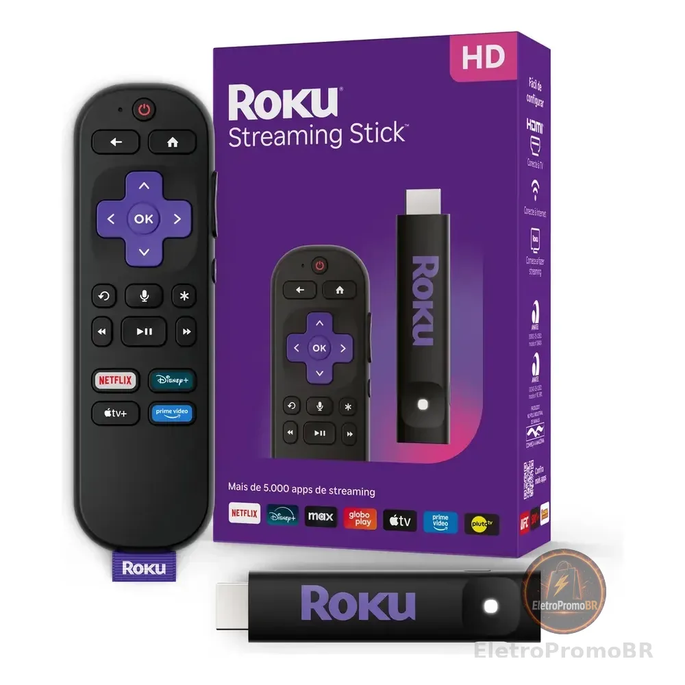 Roku Streaming Stick 2025 Para Tv Hd/fhd Controle Por Voz Preto De Voz