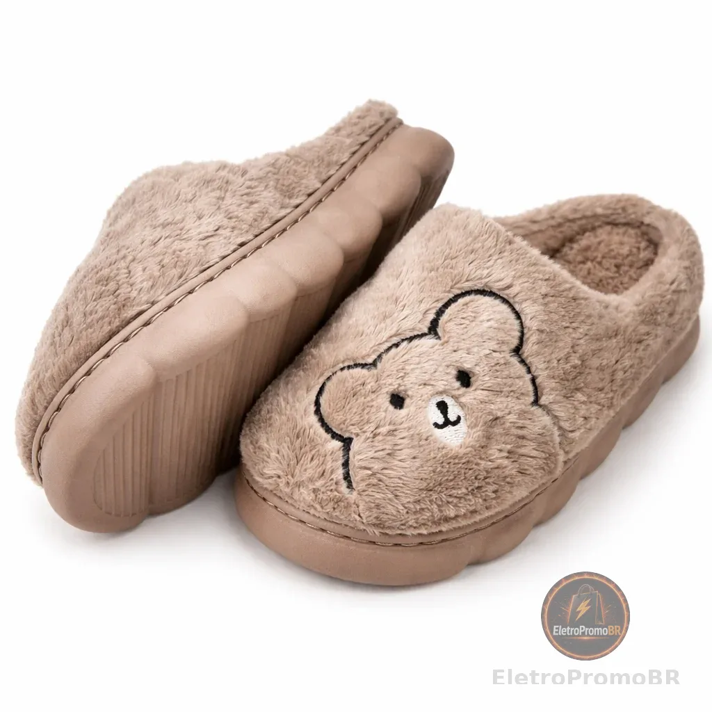 Pantufa Ursinho Inverno Quente Antiderrapante Confortável para Adulto Pantufa QF-127