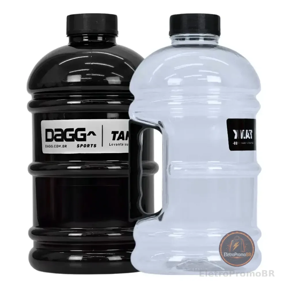 Kit 2 Garrafas Galão De Água Dagg Tank 2l Academia Treino Preto/cristal