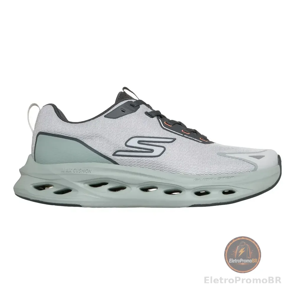 Tênis Skechers De Corrida Max Cush Glide Masc Cinza /cinza Cinza Escuro / Cinza Lisa 42 Br