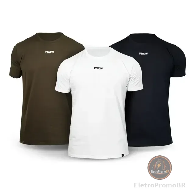 Kit 3 Camisetas Venum Basic Evo 100% Algodão Masculina Cores