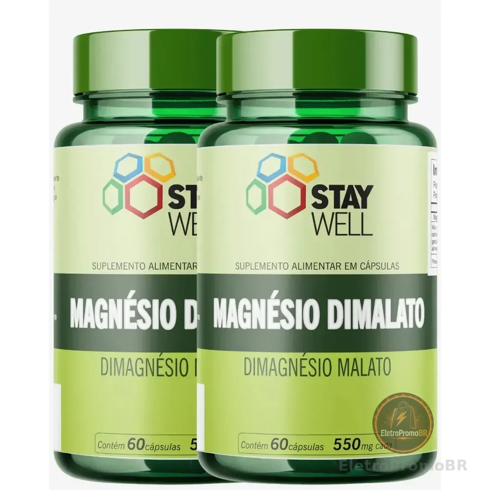 2 Unidades Do Magnésio Dimalato 550mg 100% Puro E Concentrado - Alta Absorção - 60 Cápsulas