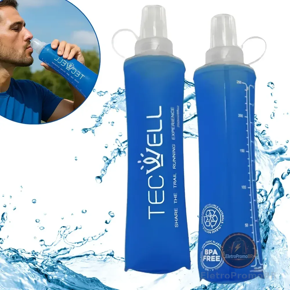 Garrafa De Água Dobrável Silicone Squeeze Corrida Hidratação Azul