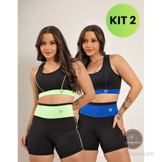 2 Conjunto Fitness Feminino Top E Short De Academia