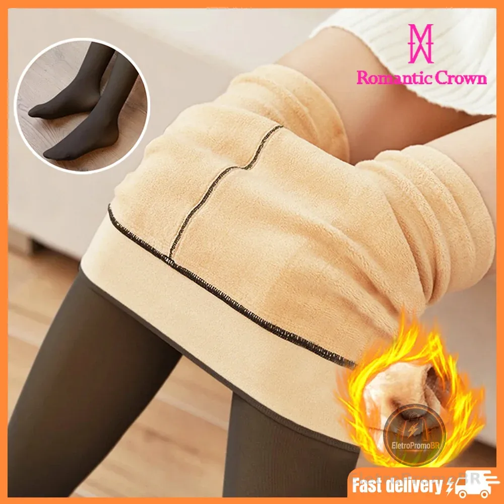 ROMANTIC CROWN Meia-Calça Térmica Forrada Peluciada Translúcida De Lã Quente Feminina Para Inverno